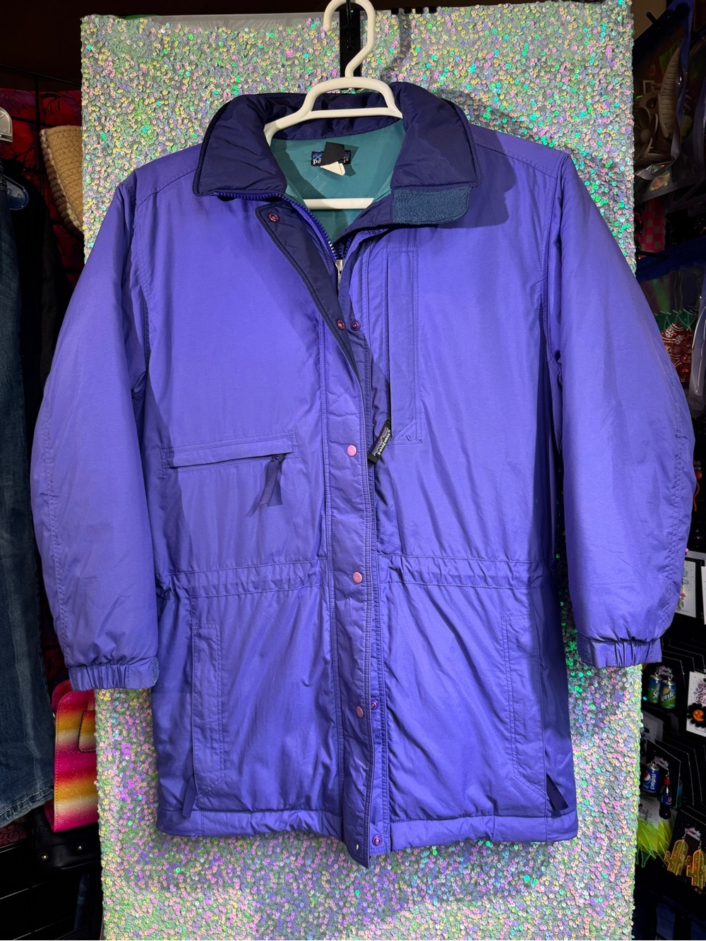 VTG Patagonia Purple & Teal Long Insulated Hooded Puffer Jacket